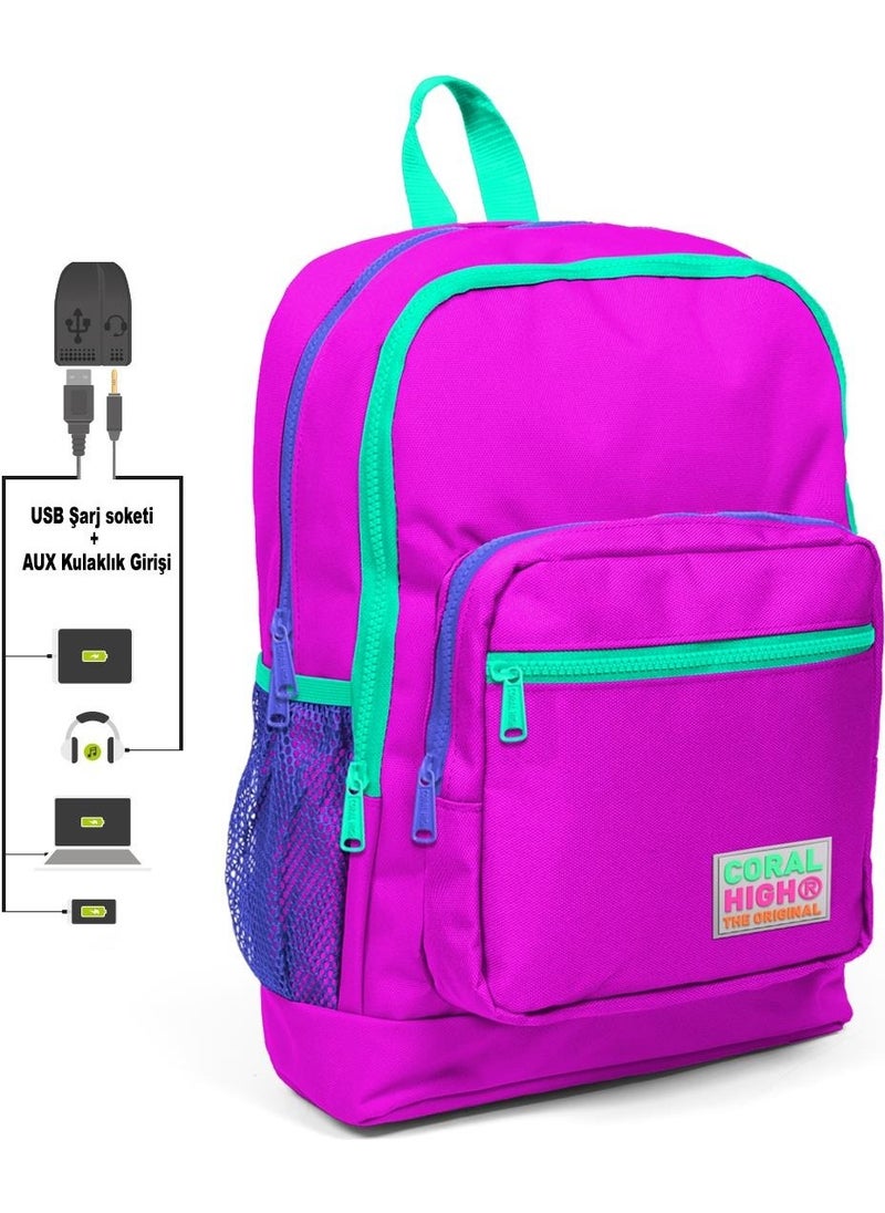 CORAL HIGH - Kids Pink USB Charging Headphone Outlet School Backpack 23804 - Image 1