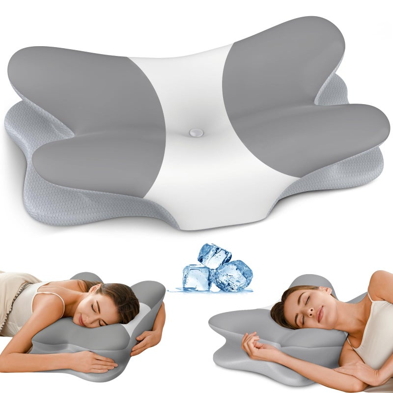 Cervical Neck Pillow for Pain Relief - Ergonomic Memory Foam Pillow with Breathable Cooling Cover (Blue) - Image 1