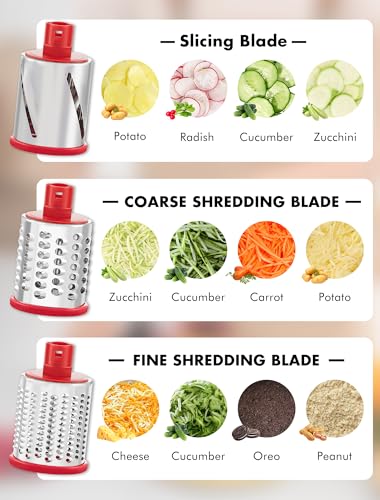 GDL Rotary Cheese Grater, Upgraded 5-in-1 Cheese Grater Hand Crank, Multi-purpose Cheese Shredder with Handle, Vegetable Slicer Cutter Ice Shaver for Potato, Carrot, Nuts, Chocolate - Image 3