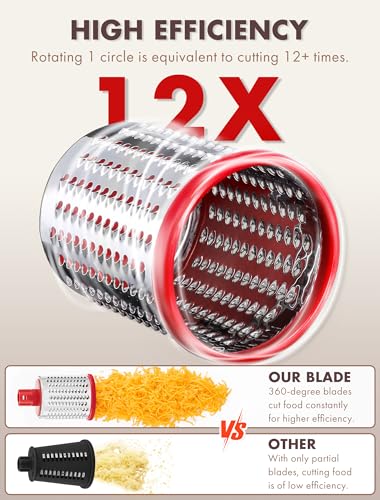 GDL Rotary Cheese Grater, Upgraded 5-in-1 Cheese Grater Hand Crank, Multi-purpose Cheese Shredder with Handle, Vegetable Slicer Cutter Ice Shaver for Potato, Carrot, Nuts, Chocolate - Image 4
