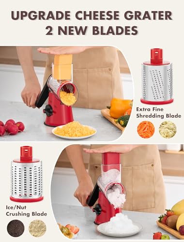 GDL Rotary Cheese Grater, Upgraded 5-in-1 Cheese Grater Hand Crank, Multi-purpose Cheese Shredder with Handle, Vegetable Slicer Cutter Ice Shaver for Potato, Carrot, Nuts, Chocolate - Image 2