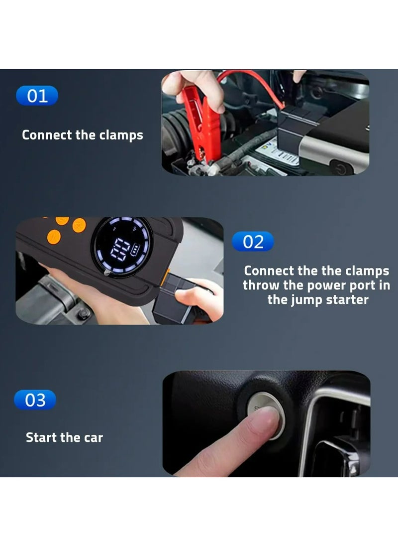 Generic - Car Jumper Starter Portable LED Full Screen Display Portable Charger 12V Jump Starter Power Pack Wireless Lightweight Jump Start Battery Pack Quick Inflate - Image 1