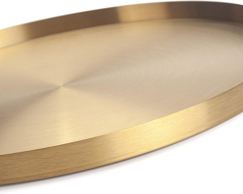 IVAILEX Gold Stainless Steel Round Jewelry and Make up Organiser/Candle Plate Decorative Tray (12.6 inches) - Image 2