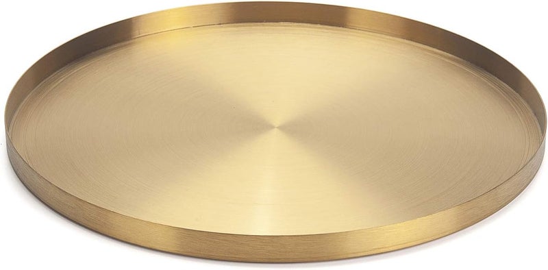 IVAILEX Gold Stainless Steel Round Jewelry and Make up Organiser/Candle Plate Decorative Tray (12.6 inches) - Image 1