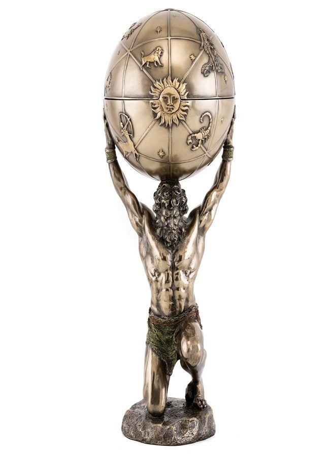 Top Collection Greek God Atlas Statue with Globe Container- Roman God of Heaven and Astronomy Sculpture in Premium Cold Cast Bronze- 12.25-Inch Office Desktop Figurine with Hidden Compartment - Image 2