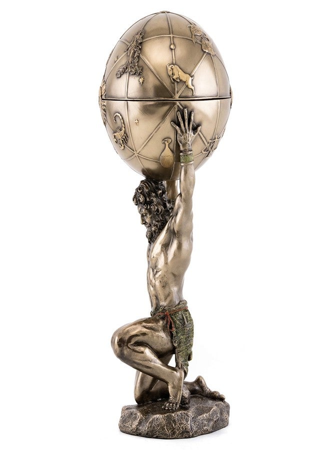 Top Collection Greek God Atlas Statue with Globe Container- Roman God of Heaven and Astronomy Sculpture in Premium Cold Cast Bronze- 12.25-Inch Office Desktop Figurine with Hidden Compartment - Image 3