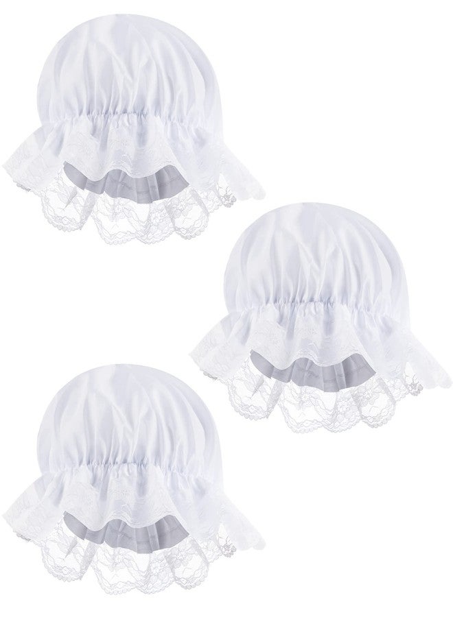 ZJoey 3 Pcs White Mob Cap Costume Pioneer Bonnet Women's Colonial Bonnet Lace Frilly Grandma Night Hat Accessories(3 Pcs White) - Image 1