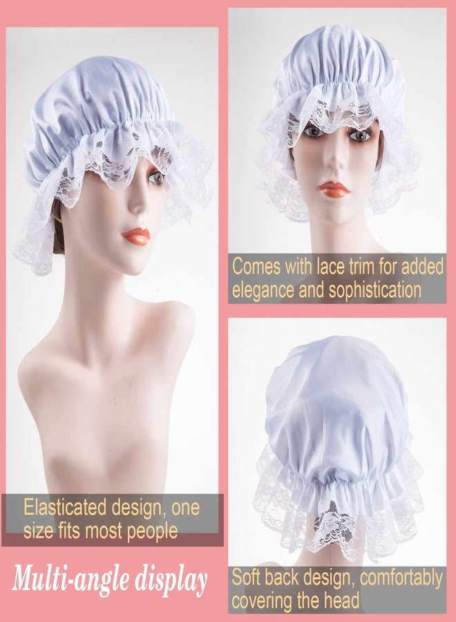 ZJoey 3 Pcs White Mob Cap Costume Pioneer Bonnet Women's Colonial Bonnet Lace Frilly Grandma Night Hat Accessories(3 Pcs White) - Image 2