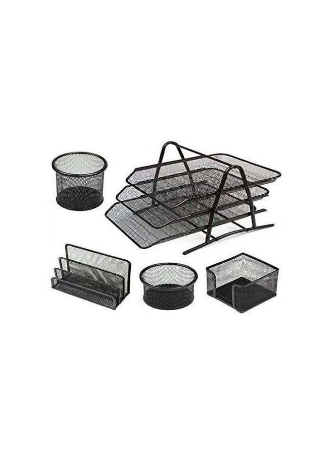 5-piece metal paper and pen organizer set, black color