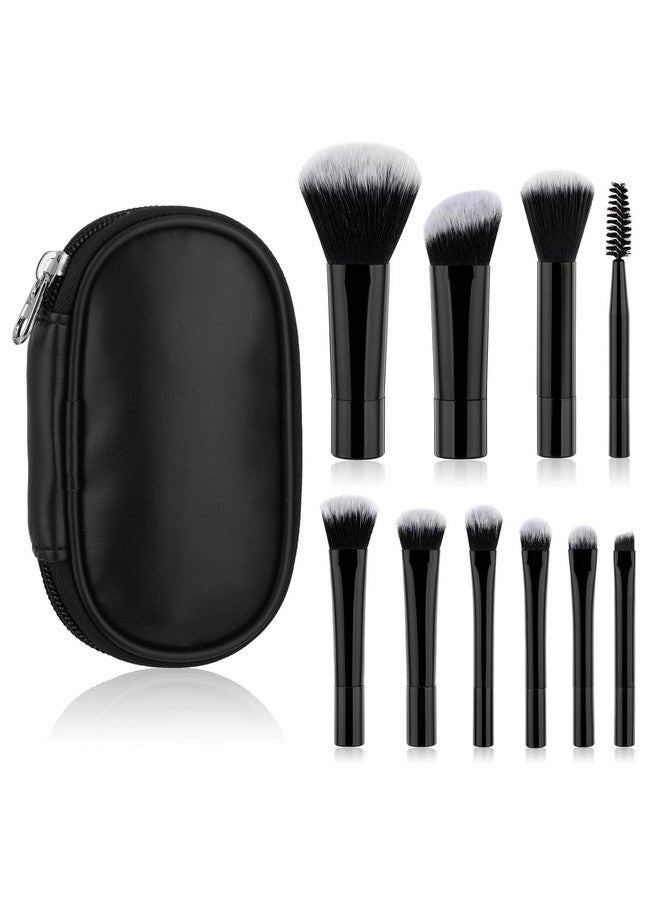 Yolev 10 Pcs Travel Makeup Brush Set Mini Makeup Brushes Travel Size With Pack Portable Small Eyeshadow Eye Lipstick Foundation Brush Shadow Contour Blush Concealer (Black) - Image 1