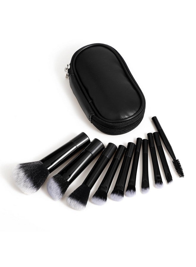 Yolev 10 Pcs Travel Makeup Brush Set Mini Makeup Brushes Travel Size With Pack Portable Small Eyeshadow Eye Lipstick Foundation Brush Shadow Contour Blush Concealer (Black) - Image 2