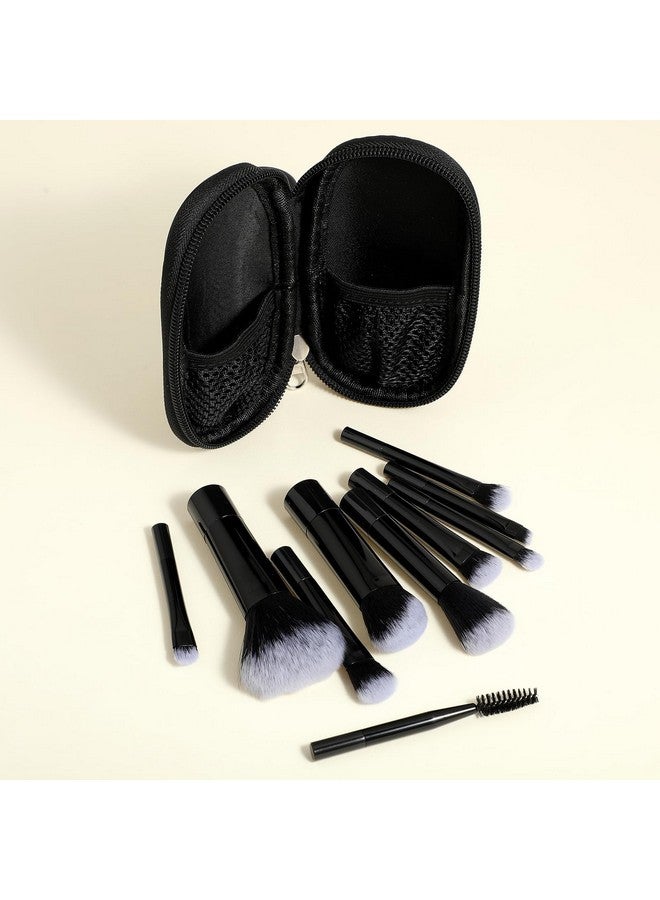 Yolev 10 Pcs Travel Makeup Brush Set Mini Makeup Brushes Travel Size With Pack Portable Small Eyeshadow Eye Lipstick Foundation Brush Shadow Contour Blush Concealer (Black) - Image 4