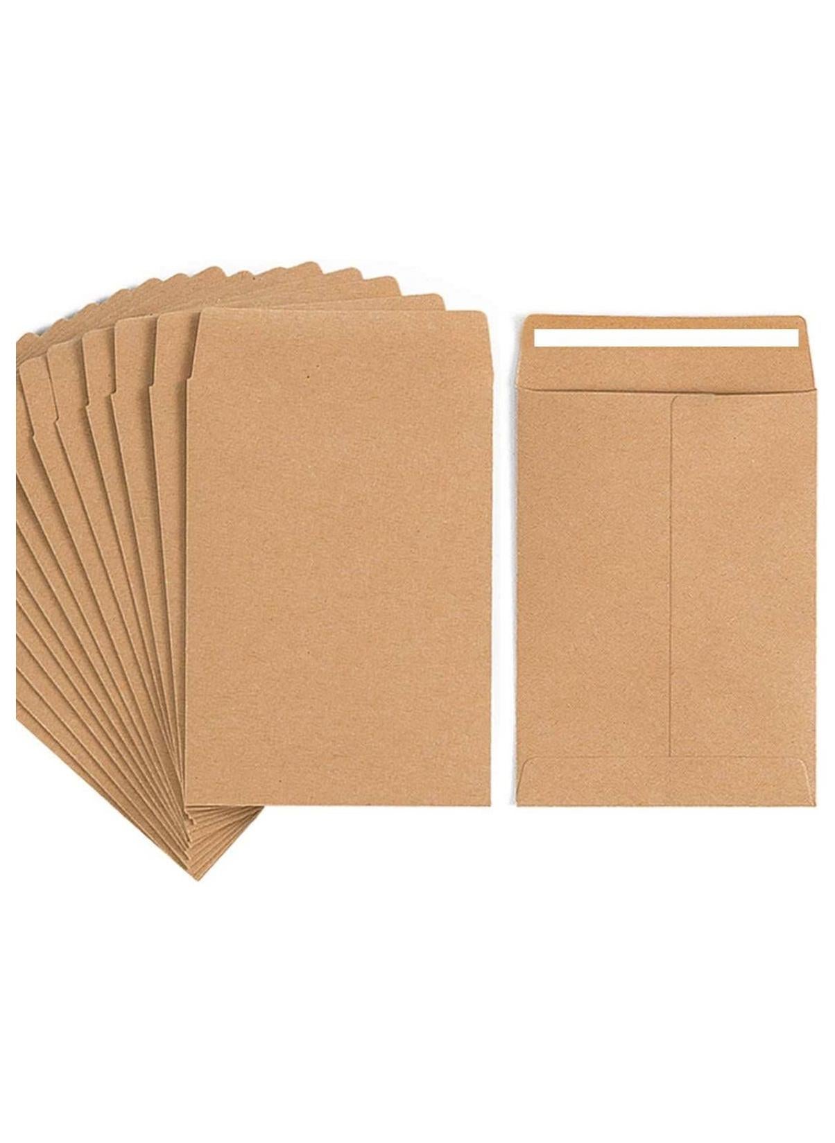 Brown Coin Envelopes 6” x 4” Kraft Self-Adhesive Seed Envelopes for Small Items Parts, Wages, Notes, Beads, Garden, Office (50 Pack)