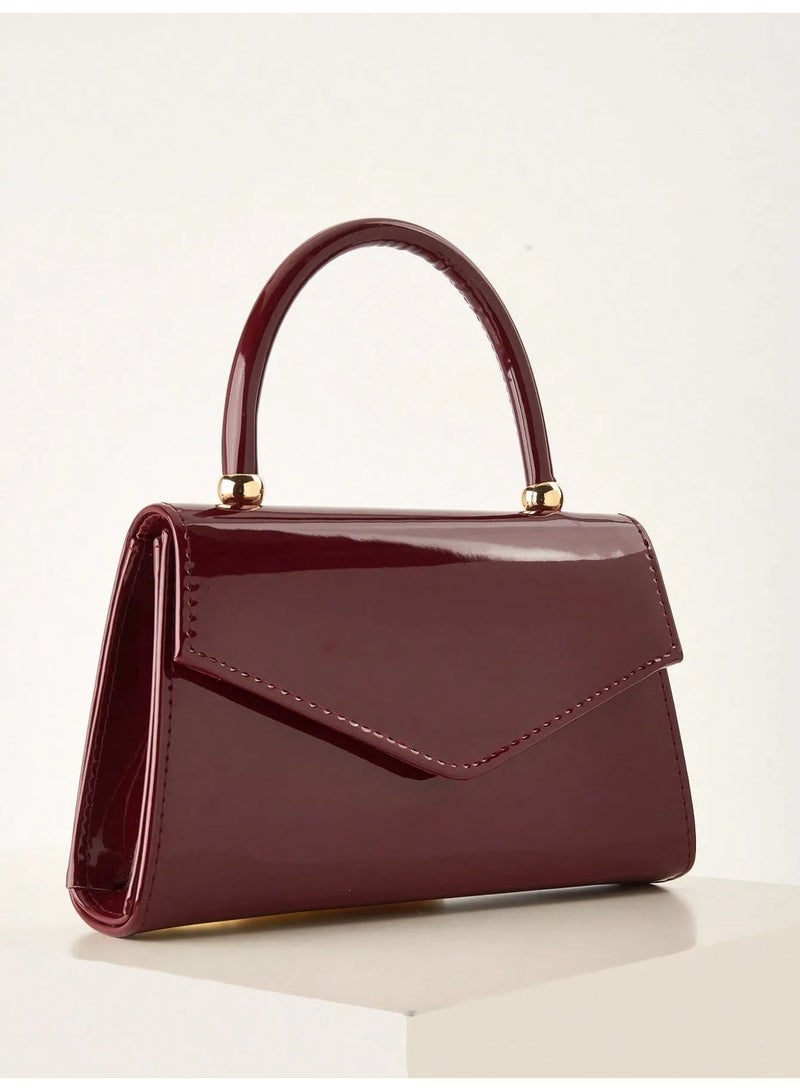 Elegant Women’s Burgundy Handbag with Glossy Finish and Luxurious Handle – Sophisticated Evening Clutch Perfect for Weddings, Engagements, Eid, and Special Occasions - Image 3