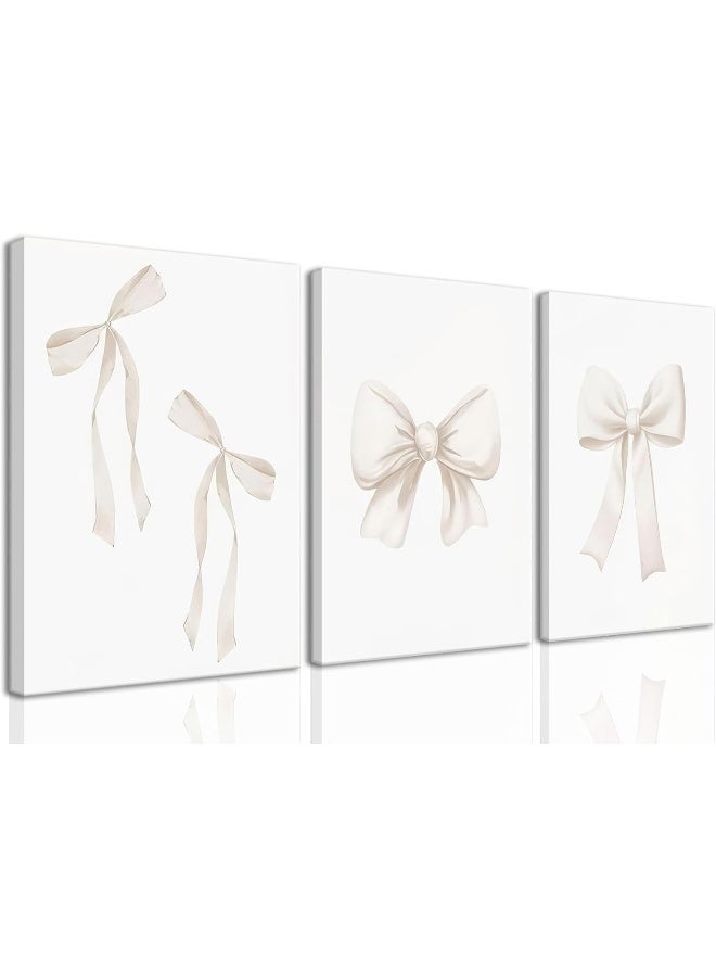 Home Trove Djmwtb Preppy Bow Canvas Wall Art Beige Coquette Poster Prints Set Of 3  - Image 1