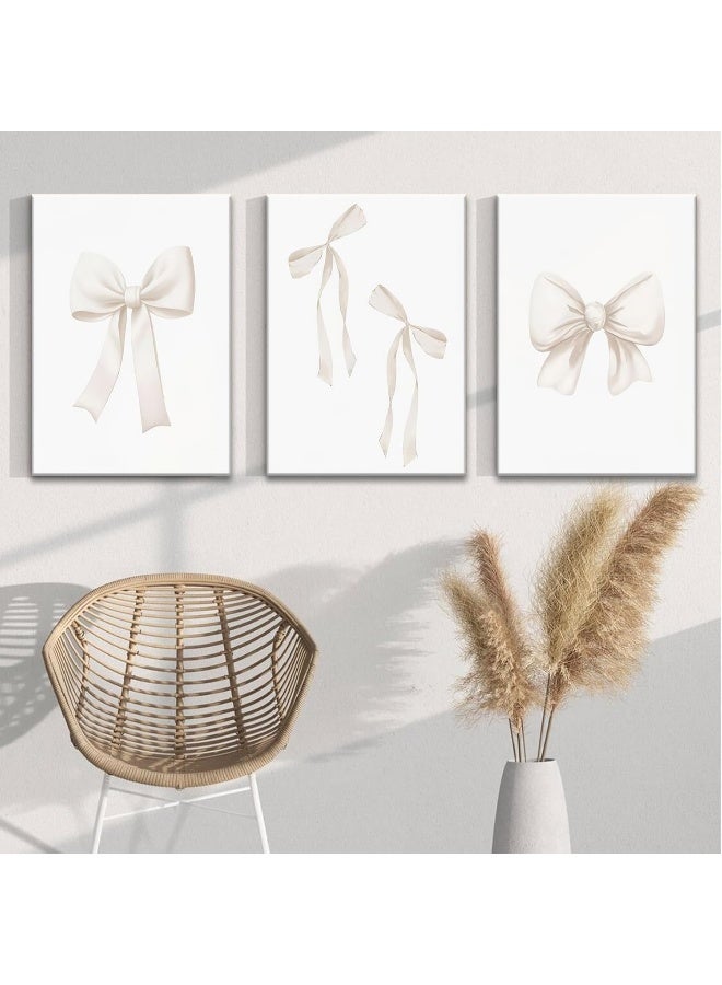 Home Trove Djmwtb Preppy Bow Canvas Wall Art Beige Coquette Poster Prints Set Of 3  - Image 2