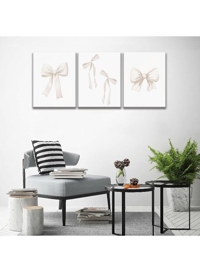 Home Trove Djmwtb Preppy Bow Canvas Wall Art Beige Coquette Poster Prints Set Of 3  - Image 3
