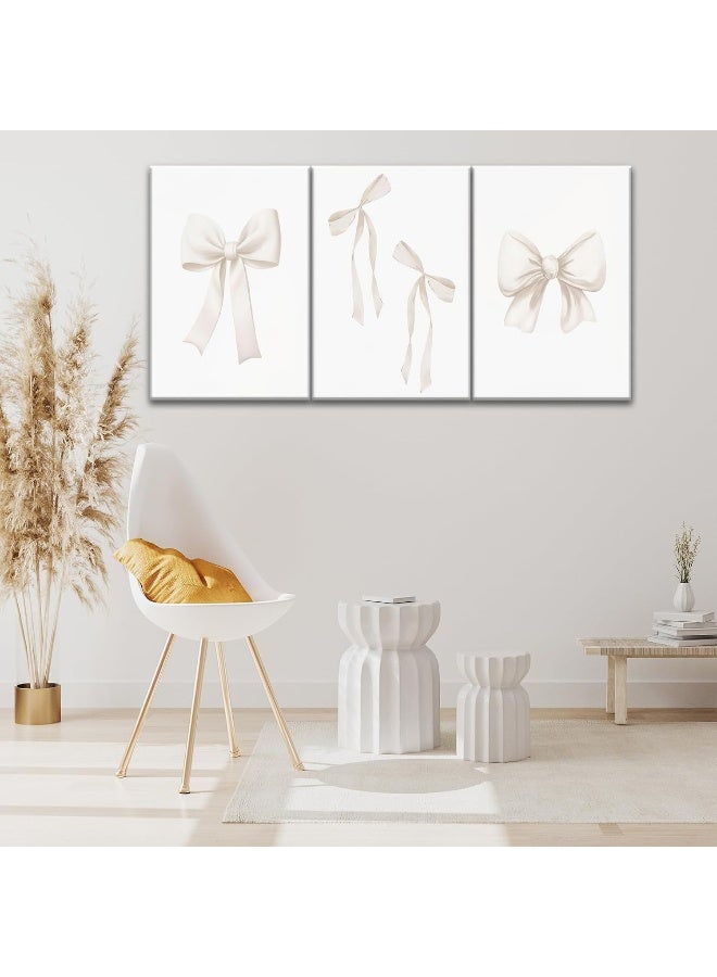 Home Trove Djmwtb Preppy Bow Canvas Wall Art Beige Coquette Poster Prints Set Of 3  - Image 4