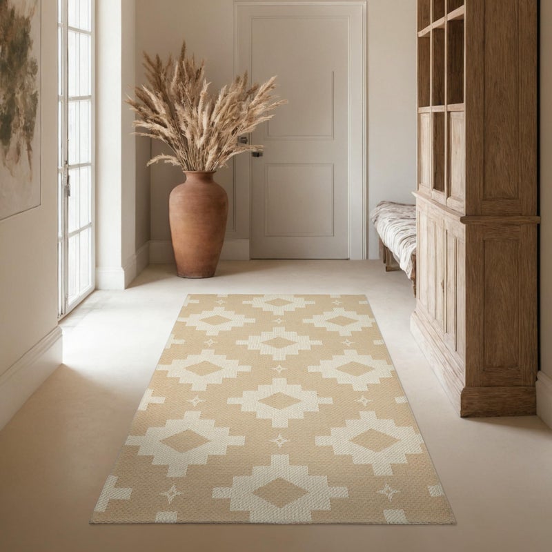MatEssenz 3x5 ft Boho Rugs for Entryway Washable Area Rug, Non Slip TPR Backed Entry Rug Woven Indoor Door Mat Cotton Livingroom Rugs Floor Carpet for Entryway, Foyer, Backdoor, Khaki - Image 1