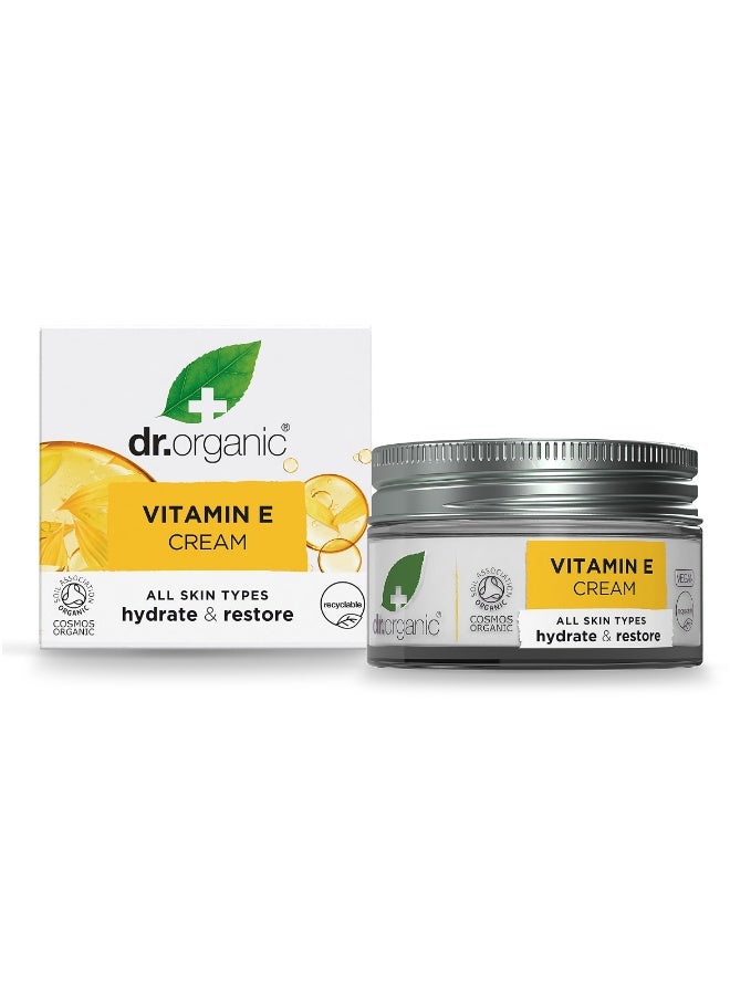 dr.organic Vitamin E Cream, Hydrate & Restore (All Skin Type) - 50ml - Image 1