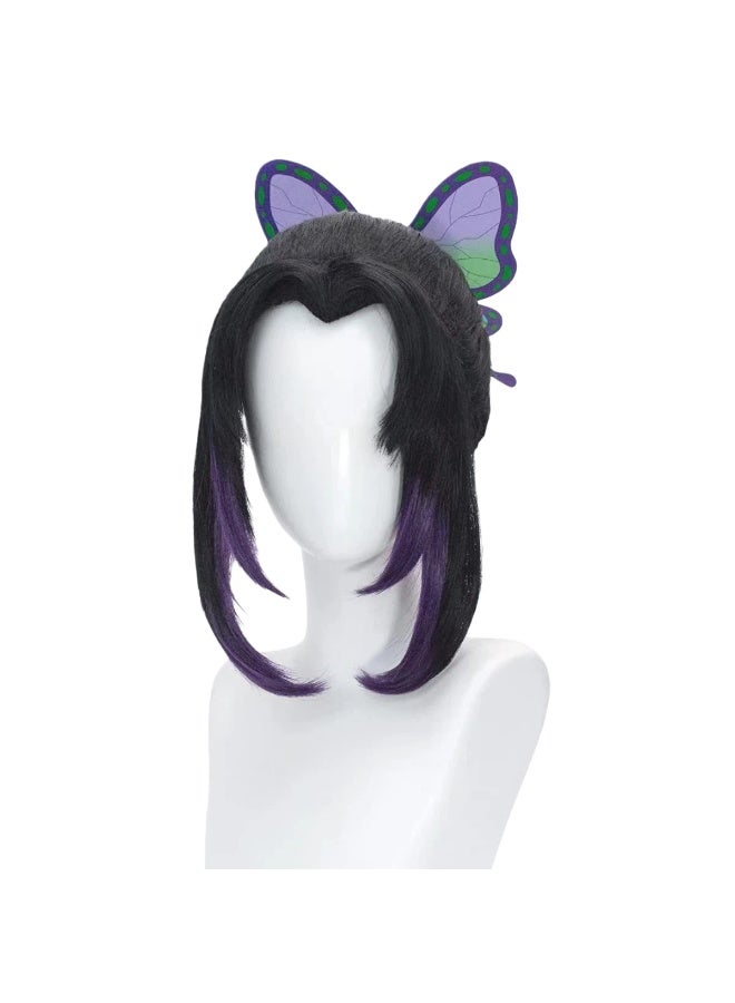 general Demon Slayer Kochō Shinobu cosplay wig black and purple gradient pony tail shape fluffy and easy to shape - Image 1