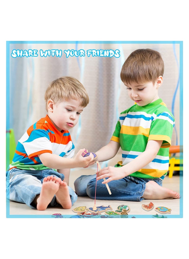 Magnetic Fishing Game Set, 15 Pcs Wooden Ocean Animals, Educational Learning Toy with Fishing Rod, Fun Parent-Child Activity for Kindergarten and Family Games  - Image 3