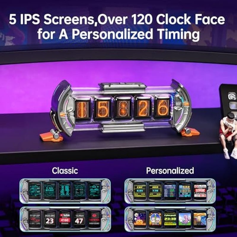 Divoom Times Gate - Cyberpunk Gaming Setup Digital Alarm Clock, Smart APP, WiFi Connect, RGB LED Display, Personalized Financial & Bitcoin Dashboard, Pixel Art for Gaming Room & Office Decor, Silver - Image 2