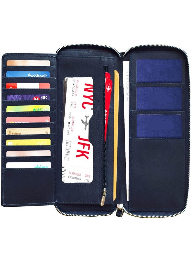 ABYS Genuine Leather RFID Blocking Navy Blue Document Holder with Metallic Zip Closure(GP01BL) - Image 5