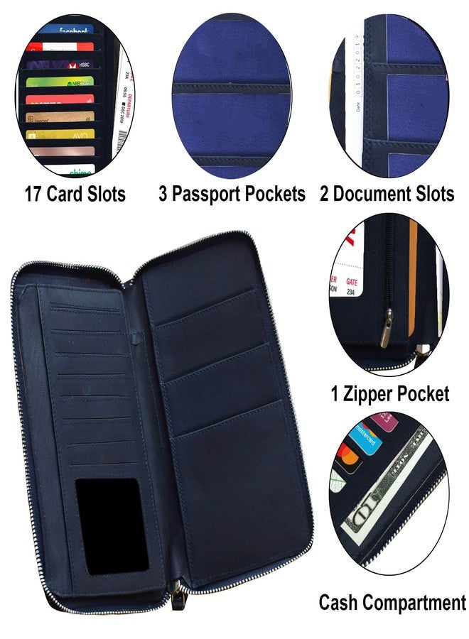 ABYS Genuine Leather RFID Blocking Navy Blue Document Holder with Metallic Zip Closure(GP01BL) - Image 4