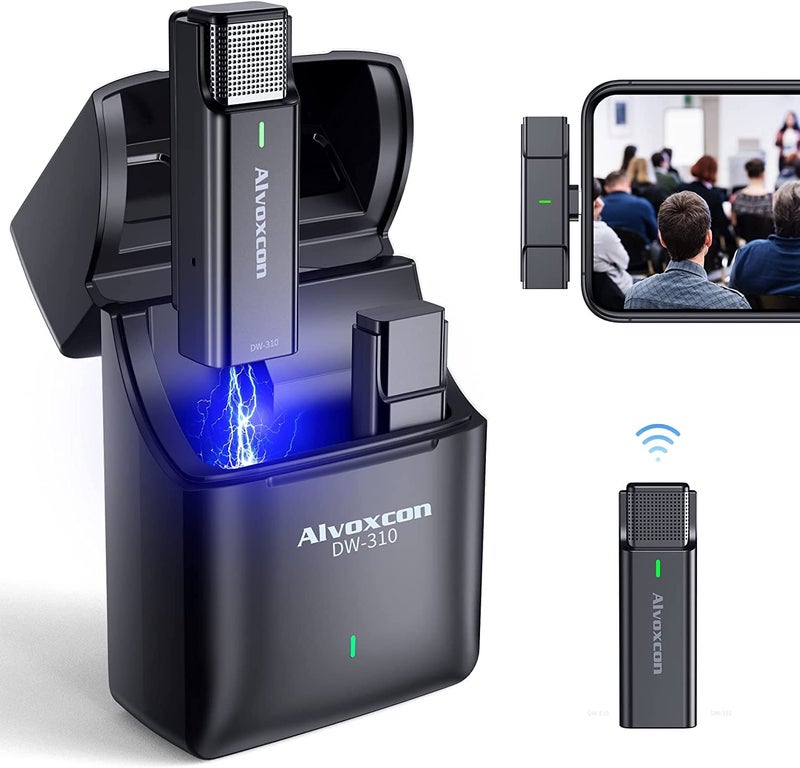 Alvoxcon Wireless Lavalier Microphone System Wireless Mic for iPhone iPad, 2.4GHz Clip On Mic with Charging Case for Interview, TikTok, Facebook Live Stream, YouTube Vlog Video Recording - Image 3