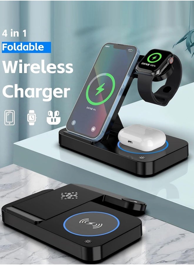 spa luxetique - Wireless Charger, 15W Qi Certified Fast Wireless Charging Stand with Sleep-Friendly Adaptive Light, Foldable, for iPhone 15 14 13 12 11 Pro Max XS 8 Plus Samsung Galaxy S23 S22 Ultra S21 S20 Note 20 Google - Image 1