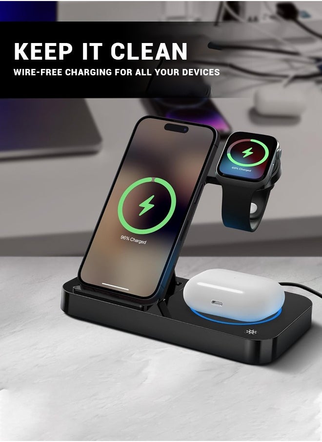 spa luxetique - Wireless Charger, 15W Qi Certified Fast Wireless Charging Stand with Sleep-Friendly Adaptive Light, Foldable, for iPhone 15 14 13 12 11 Pro Max XS 8 Plus Samsung Galaxy S23 S22 Ultra S21 S20 Note 20 Google - Image 1