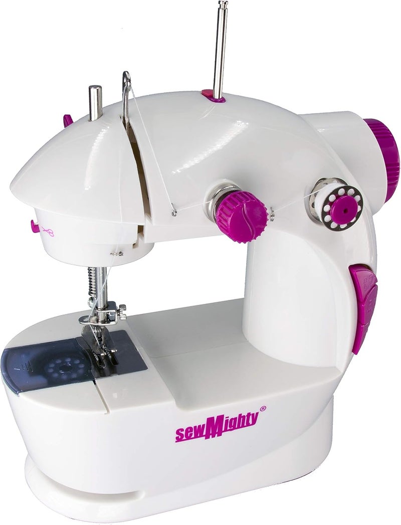 Sew Mighty ماكينات الخياطة المحمولة الأصلية - مثالية للأطفال والسفر والإصلاحات السريعة والمشاريع الصغيرة - سرعة مزدوجة، طاقة بطارية وAC، وحدة تحكم بدواسة القدم والمزيد (مجموعة ميني مايتي) - Image 4