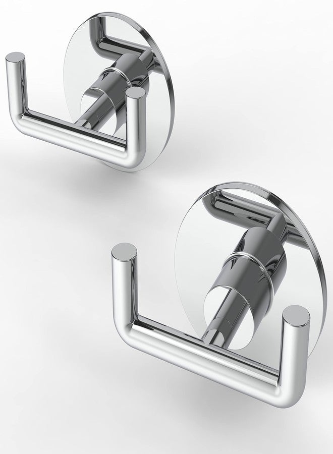 Ruacq Adhesive Double Towel Hook Chrome Round Base Bathroom Robe Self-Adhesive Towel Holder Hand Towel Hanger Stainless Steel and Zinc Alloy Modern Polished Chrome 2 Pack - Image 1