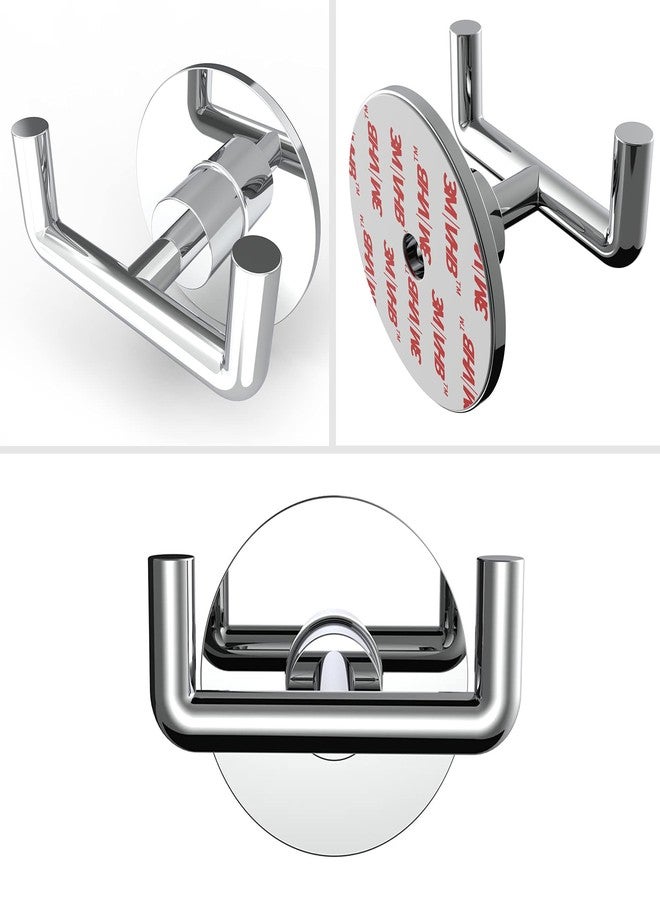 Ruacq Adhesive Double Towel Hook Chrome Round Base Bathroom Robe Self-Adhesive Towel Holder Hand Towel Hanger Stainless Steel and Zinc Alloy Modern Polished Chrome 2 Pack - Image 4