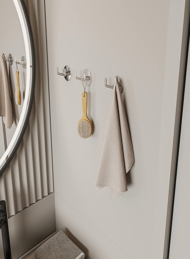 Ruacq Adhesive Double Towel Hook Chrome Round Base Bathroom Robe Self-Adhesive Towel Holder Hand Towel Hanger Stainless Steel and Zinc Alloy Modern Polished Chrome 2 Pack - Image 2