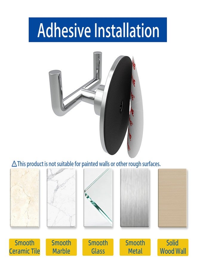 Ruacq Adhesive Double Towel Hook Chrome Round Base Bathroom Robe Self-Adhesive Towel Holder Hand Towel Hanger Stainless Steel and Zinc Alloy Modern Polished Chrome 2 Pack - Image 5