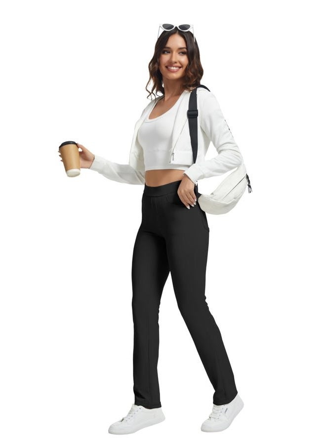 VIMPEP Straight Leg Yoga Dress Pants for Women Pull On High Waisted Work Pants Woman Business Casual Office Slacks with Pockets Petite Regular 29 Black L - Image 4