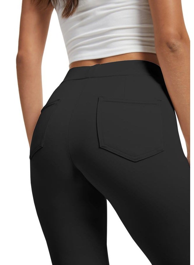 VIMPEP Straight Leg Yoga Dress Pants for Women Pull On High Waisted Work Pants Woman Business Casual Office Slacks with Pockets Petite Regular 29 Black L - Image 3