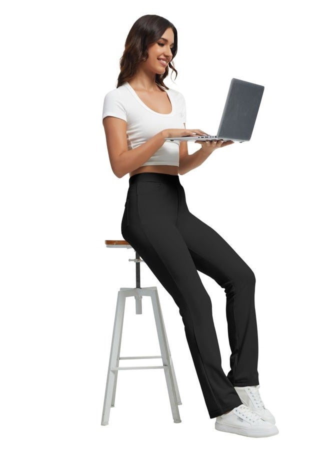 VIMPEP Straight Leg Yoga Dress Pants for Women Pull On High Waisted Work Pants Woman Business Casual Office Slacks with Pockets Petite Regular 29 Black L - Image 5