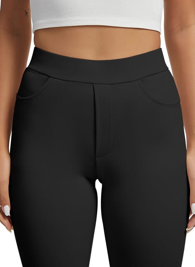 VIMPEP Straight Leg Yoga Dress Pants for Women Pull On High Waisted Work Pants Woman Business Casual Office Slacks with Pockets Petite Regular 29 Black L - Image 2
