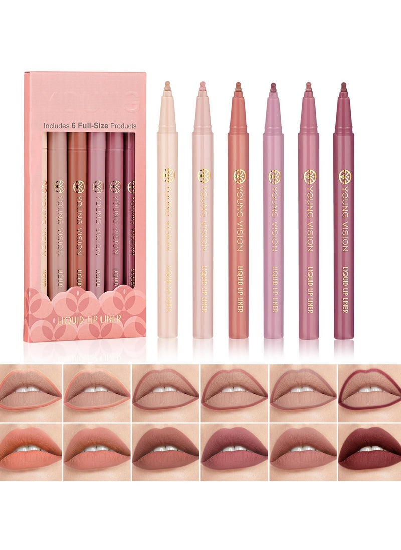 SYOSI - 6Pcs Liquid Waterproof Lip Liner Set, Lip Stain Tint Marker Pen, Gourd-Shaped Precise Chisel Tip for Smooth Application, Easy Glide, Nude Brown Matte Shades, Non Feathering, Rich Color - Image 1
