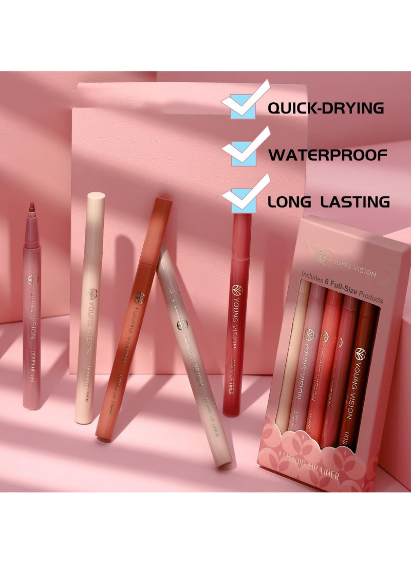 SYOSI - 6Pcs Liquid Waterproof Lip Liner Set, Lip Stain Tint Marker Pen, Gourd-Shaped Precise Chisel Tip for Smooth Application, Easy Glide, Nude Brown Matte Shades, Non Feathering, Rich Color - Image 1
