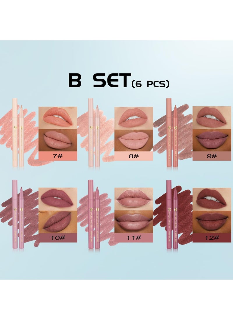 SYOSI - 6Pcs Liquid Waterproof Lip Liner Set, Lip Stain Tint Marker Pen, Gourd-Shaped Precise Chisel Tip for Smooth Application, Easy Glide, Nude Brown Matte Shades, Non Feathering, Rich Color - Image 1