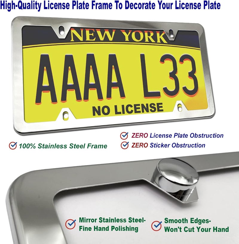 AOOTF Front License Plate Bracket- Universal Front Bumper Plate Mounting Kit, Car Tag Holder Adapter& Stainless Steel Plate Cover, Anti-Theft Lock Screws, Caps, Nuts, for US Vehicle Trailer Truck - Image 4