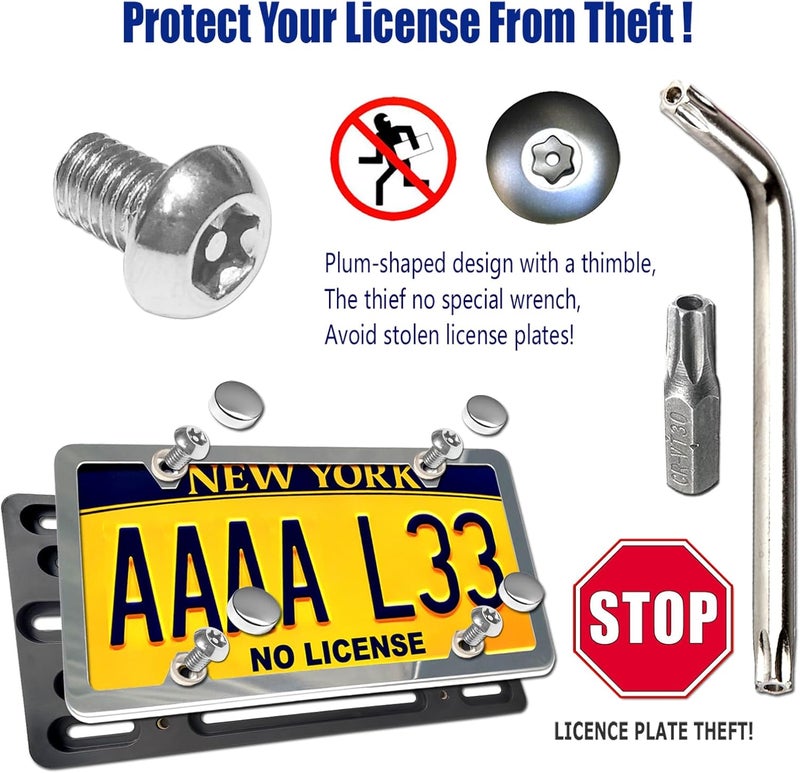 AOOTF Front License Plate Bracket- Universal Front Bumper Plate Mounting Kit, Car Tag Holder Adapter& Stainless Steel Plate Cover, Anti-Theft Lock Screws, Caps, Nuts, for US Vehicle Trailer Truck - Image 2