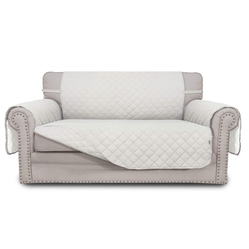 EasyGoing Reversible Loveseat Couch Cover for 2 Cushion Couch Sofa Cover for Dogs Water Resistant Furniture Protector with Foam Sticks Elastic Straps for Pet Loveseat IvoryIvory
