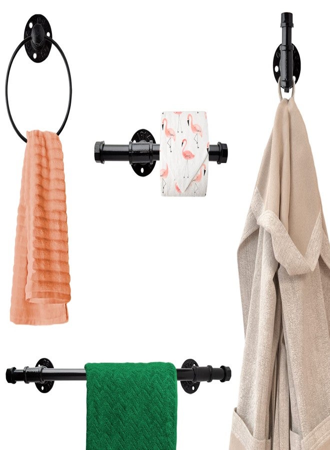 Comfify Industrial Pipe Decor Set for Bathroom - 4 Piece Bathroom Fixture Set: 1 Paper Holder, 1 Robe Hook, 1 Towel Ring & 1 Towel Bar in Matte Black - Farmhouse Bath Accessories/w Screws & Anchors - Square - Image 1