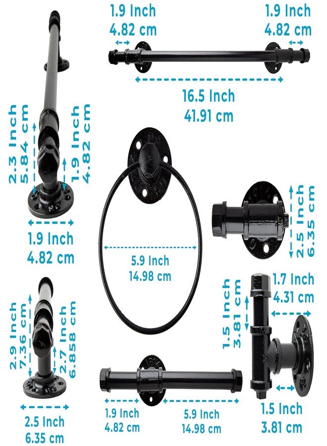 Comfify Industrial Pipe Decor Set for Bathroom - 4 Piece Bathroom Fixture Set: 1 Paper Holder, 1 Robe Hook, 1 Towel Ring & 1 Towel Bar in Matte Black - Farmhouse Bath Accessories/w Screws & Anchors - Square - Image 3