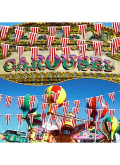 Breling 328Ft Carnival Circus Party Decorations Supplies Circus Carnival Bunting Banner 200 Pcs Red And White Striped Pennant Banner Flags String Triangle Bunting Flags For Carnival Birthday Party  - Image 5